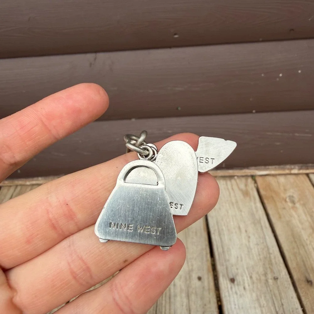Nine West Keychain  Silver Heart Shoe Handbag Charms  Metal Accessory Vtg Y2K